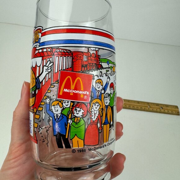 Vtg 1986 McDonalds Mc Vote Clear Drinking Glass Thin Cheese Burger Collectible - Picture 12 of 15